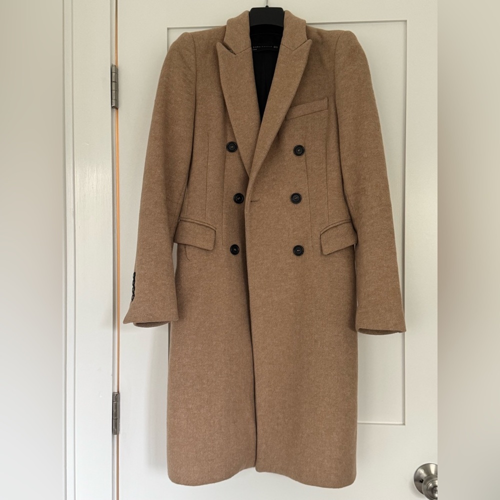 Zara Women’s Camel Double-Breasted Coat